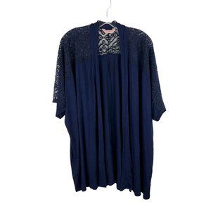 SJS boho western navy blue cardigan lace trim knit sweater Sz 2X open front